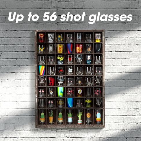 J JACKCUBE DESIGN - Shot Glasses Display Case(Set of 2) 56 Compartments Wall Mount Pint Glass Shadow Box Bar Cabinet Collection Freestanding - MK524AA in Kuwait