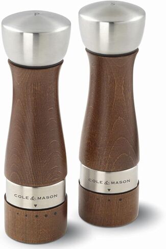 COLE & MASON Oldbury Wood Salt and Pepper Grinder Set - Wooden Mills Include Gift Box, Gourmet Precision Mechanisms and Premium Sea Salt & Peppercorns, Brown in Saudi Arabia