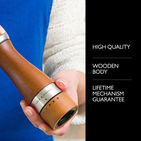 COLE & MASON Oldbury Wood Salt and Pepper Grinder Set - Wooden Mills Include Gift Box, Gourmet Precision Mechanisms and Premium Sea Salt & Peppercorns, Brown in Saudi Arabia