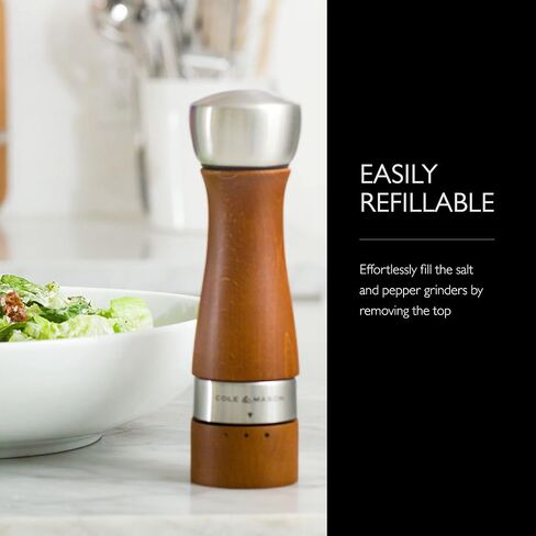 COLE & MASON Oldbury Wood Salt and Pepper Grinder Set - Wooden Mills Include Gift Box, Gourmet Precision Mechanisms and Premium Sea Salt & Peppercorns, Brown in Saudi Arabia
