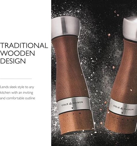 COLE & MASON Oldbury Wood Salt and Pepper Grinder Set - Wooden Mills Include Gift Box, Gourmet Precision Mechanisms and Premium Sea Salt & Peppercorns, Brown in Saudi Arabia