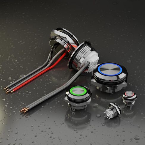 1 Pcs 19MM (3/4'') Momentary Pushbutton Switch Metal Stainless Steel Auto Reset Slim Waterproof Strip LED Strip Wiring Terminal (12~24V Green) in Kuwait