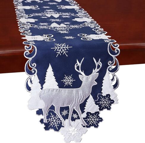 Simhomsen Embroidered Navy Blue Christmas Holidays Reindeer Table Runner (13 × 69 Inches) in Saudi Arabia