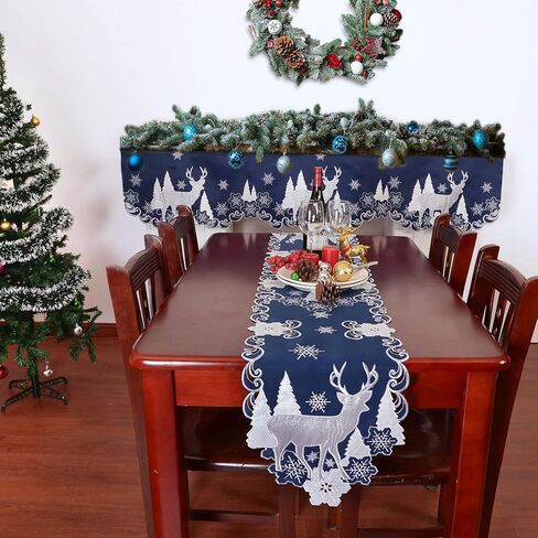 Simhomsen Embroidered Navy Blue Christmas Holidays Reindeer Table Runner (13 × 69 Inches) in Saudi Arabia