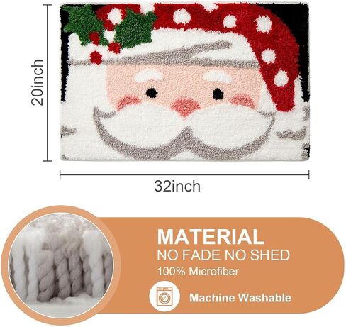 ORTIGIA Christmas Bathroom Rugs Santa Claus Cute Plush Bath Rugs Red White Bath Mat Non Slip Water Absorbent Washable Shower Rug for Christmas Bathroom Bedroom Decor 32x20 inch in Saudi Arabia
