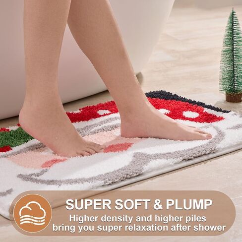 ORTIGIA Christmas Bathroom Rugs Santa Claus Cute Plush Bath Rugs Red White Bath Mat Non Slip Water Absorbent Washable Shower Rug for Christmas Bathroom Bedroom Decor 32x20 inch in Saudi Arabia