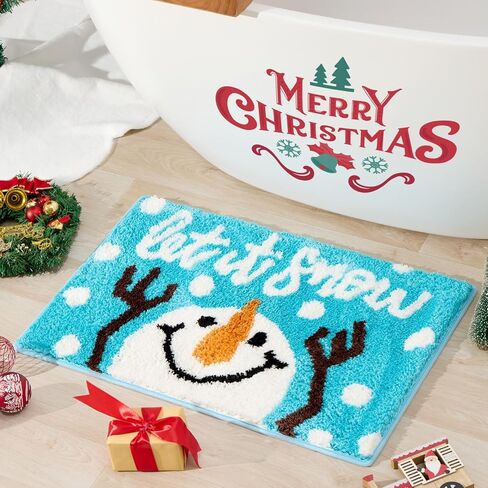 ORTIGIA Christmas Bathroom Rugs Santa Claus Cute Plush Bath Rugs Red White Bath Mat Non Slip Water Absorbent Washable Shower Rug for Christmas Bathroom Bedroom Decor 32x20 inch in Saudi Arabia