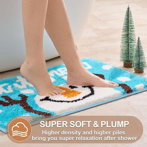 ORTIGIA Christmas Bathroom Rugs Santa Claus Cute Plush Bath Rugs Red White Bath Mat Non Slip Water Absorbent Washable Shower Rug for Christmas Bathroom Bedroom Decor 32x20 inch in Saudi Arabia