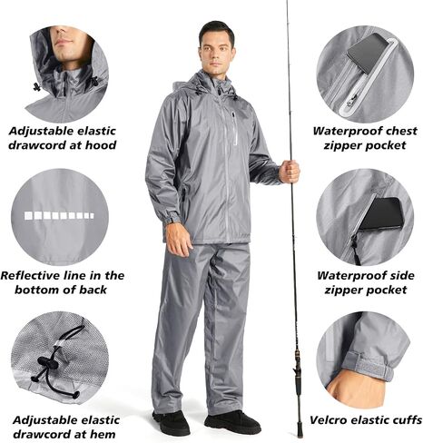 SWISSWELL Men's Waterproof Golf Rain Suit Rain Gear Jacket and Pant Outdoor Lightweight Hooded Raincoat in Saudi Arabia