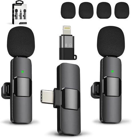 3 in 1 Microphone for iPhone iPad Android Camera PC,USB C Mini Microphone,Wireless Lavalier Lapel Mic,Compatible with New iPhone 15 Series,Extra:4 Windscreens+Earbud+USB Adapter in Saudi Arabia