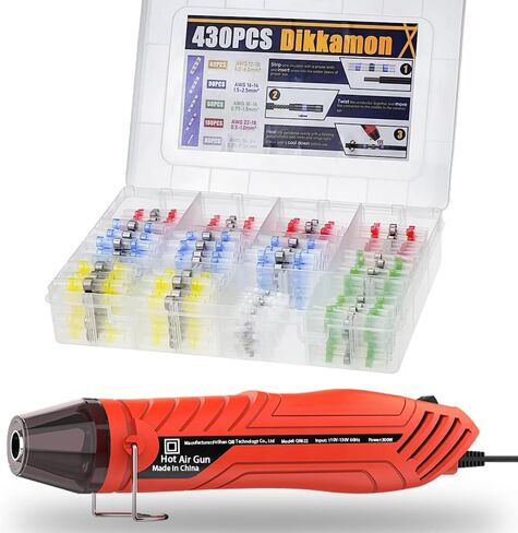 430PCS Solder Seal Wire Connectors with 300W Heat Gun, Waterproof Solder Stick Heat Shrink Butt Wire Connectors Electrical Connector Kit for Marine (26-10 Gauge) (430PCS Solder Sticks and Heat Gun) in Saudi Arabia