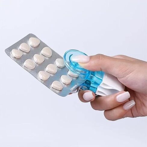 قطعتان من مزيل حبوب الدواء المحمول باللون الأزرق، مزيل حبوب منع الحمل، أداة فتاحة البثور، مساعدة على عدم الاتصال، سهلة الإخراج، موزع أقراص محمول للسفر، أداة استخراج حبوب الدواء، أدوات مساعدة طبية in Saudi Arabia