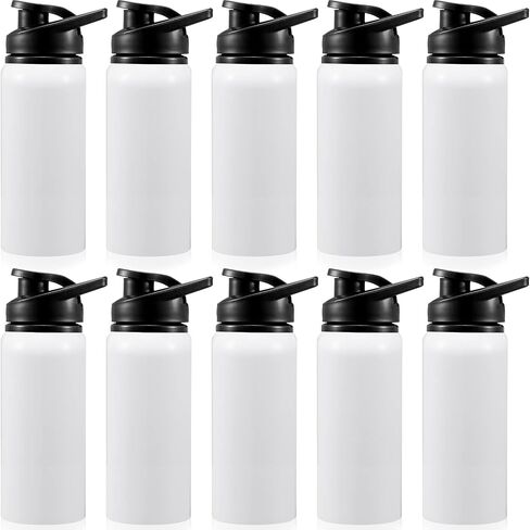 10 Pcs Aluminum Water Bottle 17 Oz Reusable Bike Water Bottles Snap Lid Metal Water Bottle Lightweight Portable Sports Water Bottle Leak Proof Gym Water Bottle for Travel Camping Hiking (White) in Kuwait