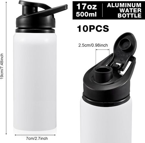10 Pcs Aluminum Water Bottle 17 Oz Reusable Bike Water Bottles Snap Lid Metal Water Bottle Lightweight Portable Sports Water Bottle Leak Proof Gym Water Bottle for Travel Camping Hiking (White) in Kuwait