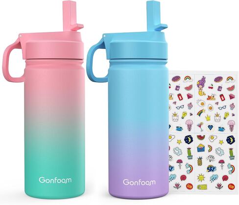 Kids Water Bottle, 16oz Kids Water Bottle with Stickers for School, insulated Stainless Steel Straw Cup(Blue/Gray) in Saudi Arabia