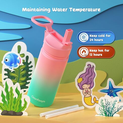 Kids Water Bottle, 16oz Kids Water Bottle with Stickers for School, insulated Stainless Steel Straw Cup(Blue/Gray) in Saudi Arabia