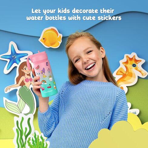 Kids Water Bottle, 16oz Kids Water Bottle with Stickers for School, insulated Stainless Steel Straw Cup(Blue/Gray) in Saudi Arabia