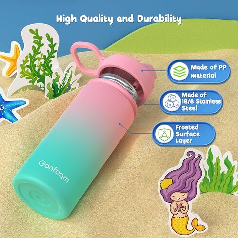 Kids Water Bottle, 16oz Kids Water Bottle with Stickers for School, insulated Stainless Steel Straw Cup(Blue/Gray) in Saudi Arabia