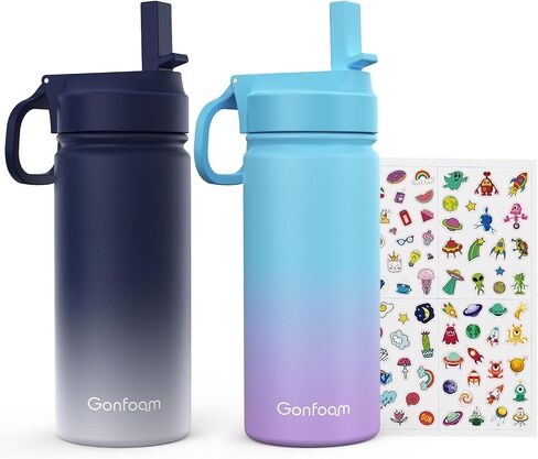 Kids Water Bottle, 16oz Kids Water Bottle with Stickers for School, insulated Stainless Steel Straw Cup(Blue/Gray) in Saudi Arabia