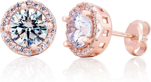 Sterling Silver Handcrafted Zircon Gemstone Halo 9mm Stud Earrings in Saudi Arabia