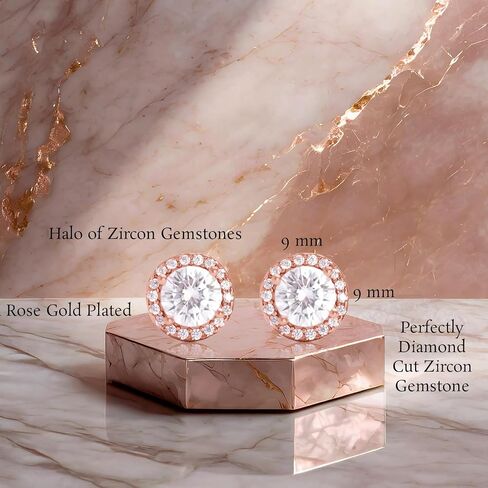 Sterling Silver Handcrafted Zircon Gemstone Halo 9mm Stud Earrings in Saudi Arabia