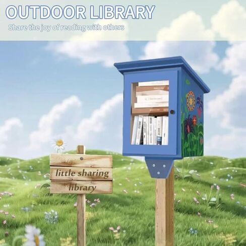 صندوق مكتبة خارجي بالحجم الكامل - خزانة كتب خشبية طبيعية لتبادل الأدب للأطفال، طلاء DIY للمجتمع in Kuwait