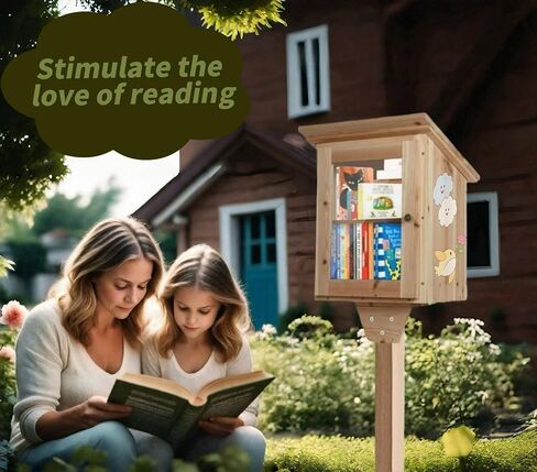 صندوق مكتبة خارجي بالحجم الكامل - خزانة كتب خشبية طبيعية لتبادل الأدب للأطفال، طلاء DIY للمجتمع in Kuwait