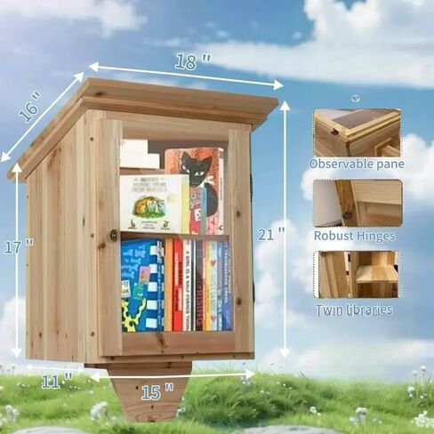 صندوق مكتبة خارجي بالحجم الكامل - خزانة كتب خشبية طبيعية لتبادل الأدب للأطفال، طلاء DIY للمجتمع in Kuwait