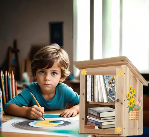صندوق مكتبة خارجي بالحجم الكامل - خزانة كتب خشبية طبيعية لتبادل الأدب للأطفال، طلاء DIY للمجتمع in Kuwait
