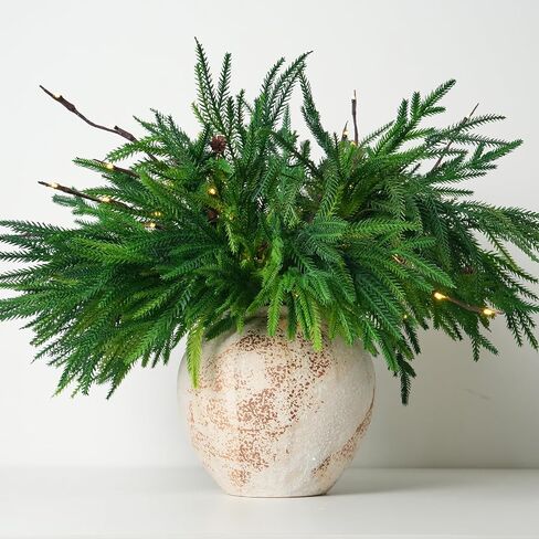 Xmas Norfolk Pine Branches, 4PCS Artificial Christmas Greenery Stems and 2PCS Willow Lights for Crafts, Holiday and Home Centerpiece Table Decorations in Saudi Arabia