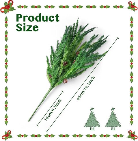 Xmas Norfolk Pine Branches, 4PCS Artificial Christmas Greenery Stems and 2PCS Willow Lights for Crafts, Holiday and Home Centerpiece Table Decorations in Saudi Arabia