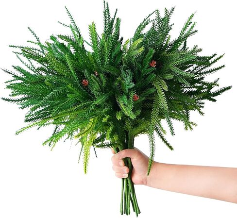 Xmas Norfolk Pine Branches, 4PCS Artificial Christmas Greenery Stems and 2PCS Willow Lights for Crafts, Holiday and Home Centerpiece Table Decorations in Saudi Arabia