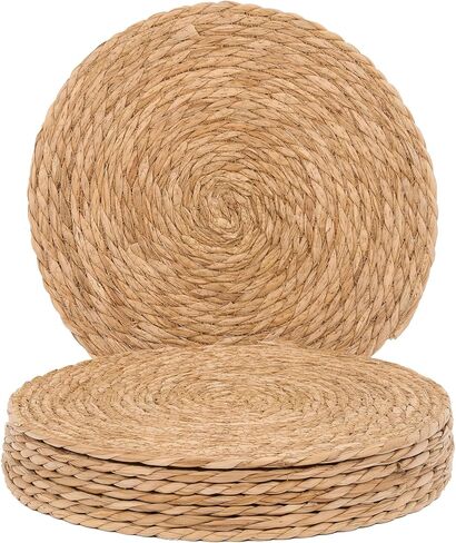 GENMOUS Woven Placemats Set of 10, 12" Round Placemats Natural Water Hyacinth Boho Placemats,Farmhouse Rattan Chargers for Dinner Plates, Rustic Braided Wicker Table Mats for Thanksgiving,Home,Wedding in Saudi Arabia