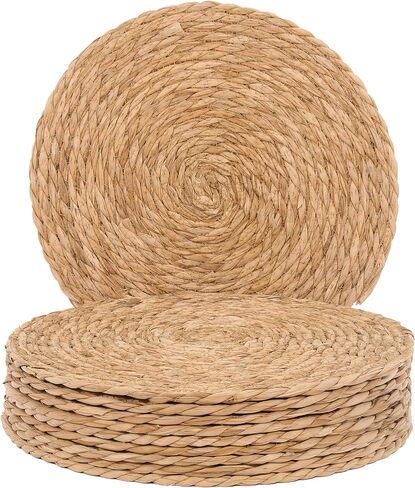 GENMOUS Woven Placemats Set of 10, 12" Round Placemats Natural Water Hyacinth Boho Placemats,Farmhouse Rattan Chargers for Dinner Plates, Rustic Braided Wicker Table Mats for Thanksgiving,Home,Wedding in Saudi Arabia