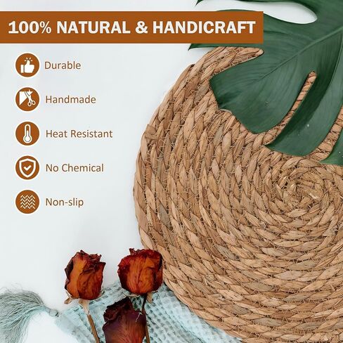 GENMOUS Woven Placemats Set of 10, 12" Round Placemats Natural Water Hyacinth Boho Placemats,Farmhouse Rattan Chargers for Dinner Plates, Rustic Braided Wicker Table Mats for Thanksgiving,Home,Wedding in Saudi Arabia