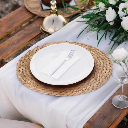 GENMOUS Woven Placemats Set of 10, 12" Round Placemats Natural Water Hyacinth Boho Placemats,Farmhouse Rattan Chargers for Dinner Plates, Rustic Braided Wicker Table Mats for Thanksgiving,Home,Wedding in Saudi Arabia