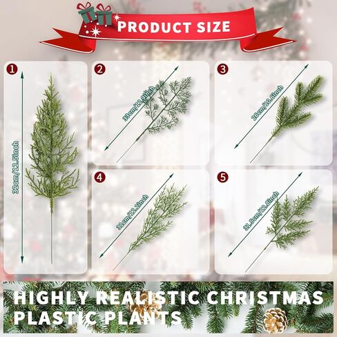 40 Pcs Christmas Artificial Pine Branches, 5 Styles Artificial Pine Branches Faux Leaves Needle Plastic Pine Sprigs Fake Greenery Pick for Christmas Wreaths DIY Craft Holiday Home Decor (40, Green) in Kuwait