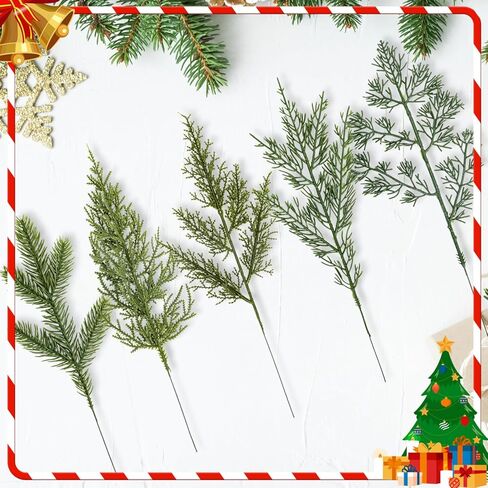 40 Pcs Christmas Artificial Pine Branches, 5 Styles Artificial Pine Branches Faux Leaves Needle Plastic Pine Sprigs Fake Greenery Pick for Christmas Wreaths DIY Craft Holiday Home Decor (40, Green) in Kuwait