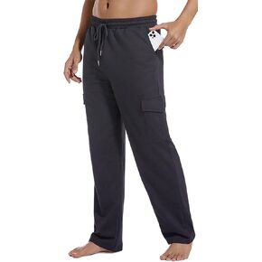 Mens Cargo Sweatpants Open Bottom Lightweight Baggy Yoga Pants Loose Lounge Pants with Pocket
