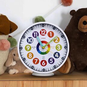 Learning Wall Clock for Kids 10 inch, Clock Easy to Read Silent Non-Ticking Colorful Battery Operated,Telling Time Clock Kids Room Wall Decor for Bedrooms Teaching Clock,Kids Learn to Tell Time Easily