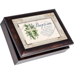 Cottage Garden Baptism Lord's Love Burlwood Jewelry Music Box Plays Friend in Jesus