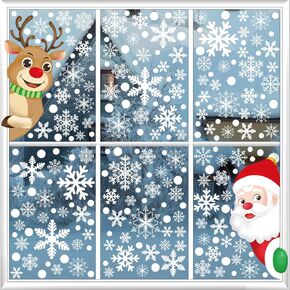 Christmas Decorations - 6 Sheets 276 Pcs Christmas Window Clings for Glass Windows White Snowflake Santa Claus Reindeer Window Decal Stickers for Winter Xmas Home Office Shop Classroom Indoor﻿