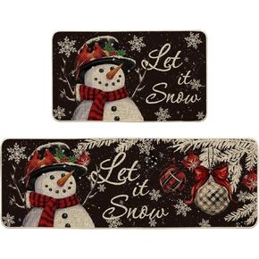 Artoid Mode Snowman Let It Snow Snowflake Christmas Kitchen Mats Set of 2, Winter Home Decor Low-Profile Kitchen Rugs for Floor - 17x29 and 17x47 Inch