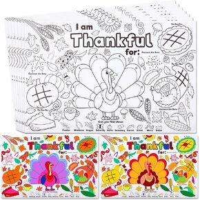 Joyin 24 Pcs Thanksgiving Coloring Placemats, Thanksgiving Turkey Coloring Paper Table Mats, Thanksgiving Make Your Own Art & Craft Kit for Kids School Activities Party Decoration Supplies(No pigment)