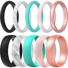 ThunderFit Silicone Wedding Rings for Women, Thin and Round 10 Mixed Rubber Engagement Bands