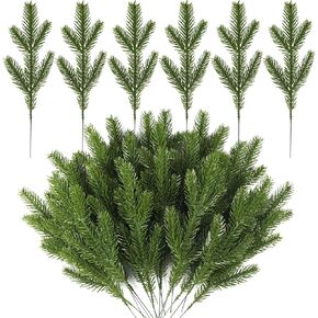 Artificial Pine Branches, 60 Pcs Christmas Greenery Stems, Pine Needles Christmas Tree Filler Branches Pine Picks for DIY Garland, Wreath, Christmas Embellishing, Home Decor (60, Green)