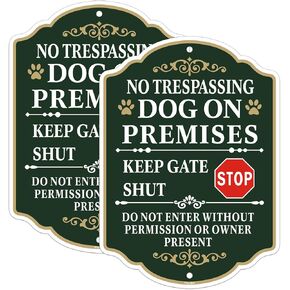 2 Pack No Trespassing Dog On Premises Keep Gate Shut Do Not Enter Sign, 7 x 10 inch Rust Free Aluminum Beware of Dog Sign, Weather Resistant, Waterproof, Durable Ink, Easy to Install
