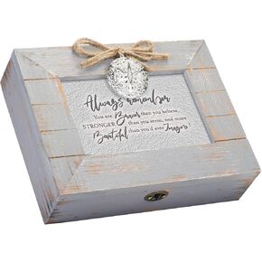Cottage Garden Braver Stronger More Beautiful Grey Distressed Locket Music Box Plays You are My Sunshine