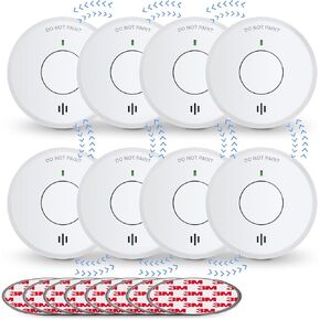 Ecoey Smoke Alarm, Wireless interconnectable Fire Alarm with Built-in Lithium Battery and Professional Anti-Insect Net, 10-Year Fire Safety with Silence Function, FJ111-B,8 Pack