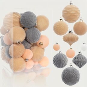 35PCS Velvet Christmas Ball Ornaments, Multi-Color Shatterproof Rustic Farmhouse Christmas Decoration Set, Large Vintage Hanging Ornaments for Xmas Tree, Wedding, Holiday, Party (Dark Brown)